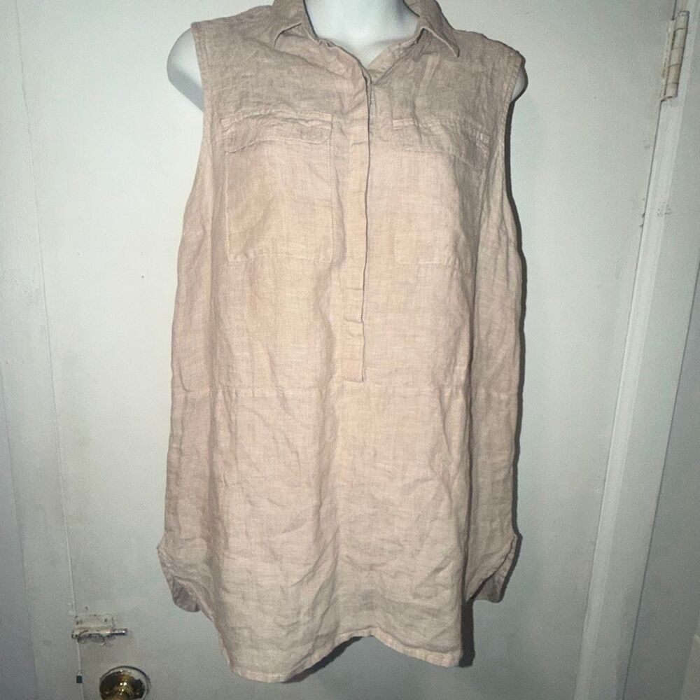 JONES NY Tan 100% Linen Sleeveless Popover Blouse-M